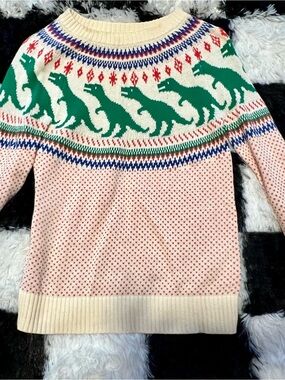 ModCloth Cream Sweater with Blue and Red Accents